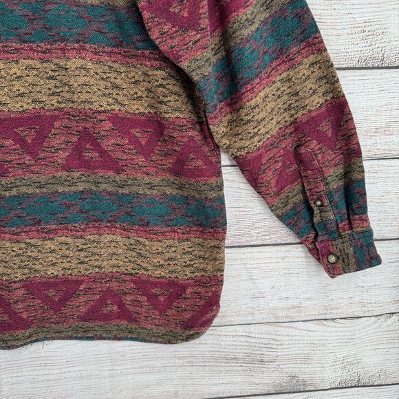 The Territory Ahead Southwest Knit Flannel Shirt Mens Size Large Beige/Green/Red - Picture 8 of 12